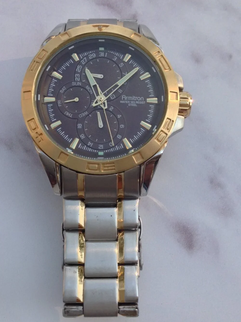 Armitron Chronograph 6P27 Brown Face, Gold Silver Wristwatch For Man or Woman